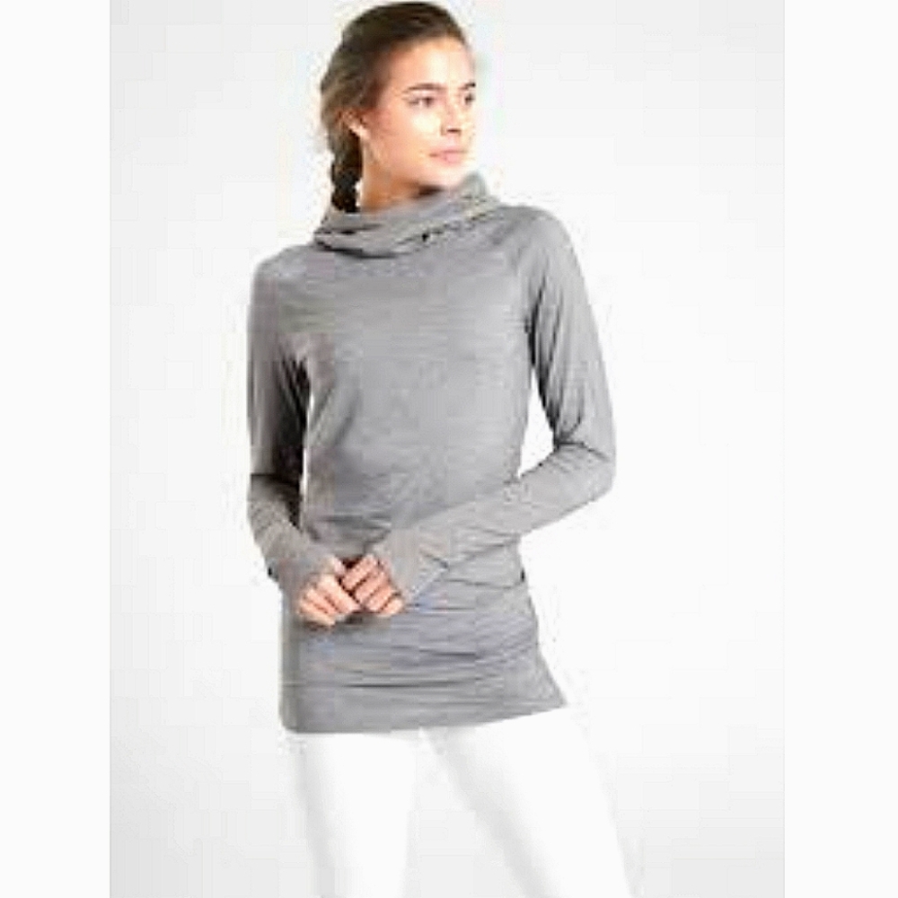 Athleta Essence Hooded Tunic Top Gray Large Running Travel Hiking Beach
